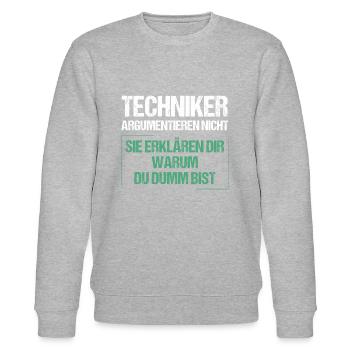 Technicians don't argue - Stanley/Stella CHANGER Unisex Organic Sweatshirt - heather grey - Front - Nik (191cm) & Marisol (170cm)