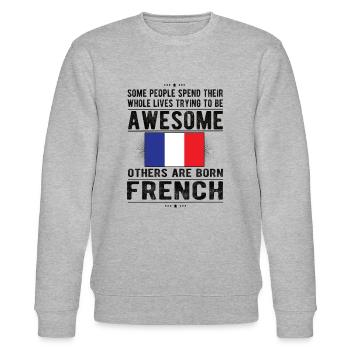Français France Drapeau Français origine - Sweat bio CHANGER Stanley/Stella Unisexe - gris chiné - Devant - Nik (191cm) & Marisol (170cm)