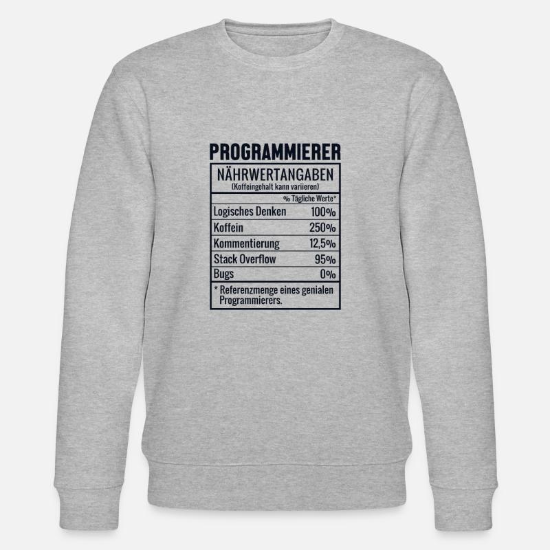 Programmierer Nährwertangaben Developer Coder - Stanley/Stella Unisex Bio-Sweatshirt CHANGER  - Grau meliert