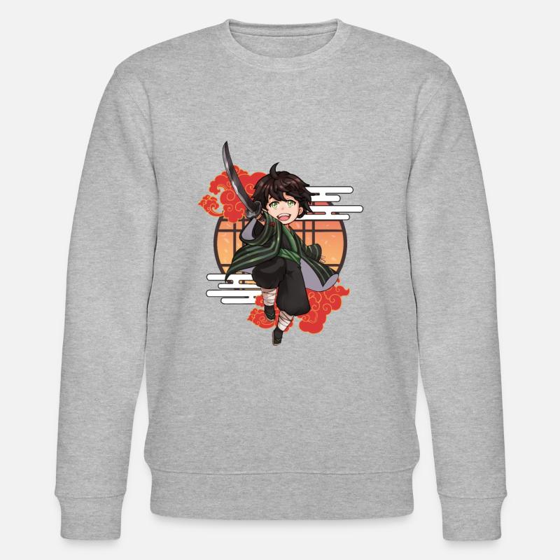 Chibi samurai boy with katana - Stanley/Stella CHANGER Unisex Organic Sweatshirt - heather grey