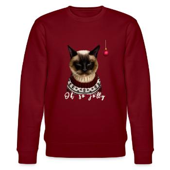Grumpy Siam Weihnachtskatze - Charity - Stanley/Stella Unisex Bio-Sweatshirt CHANGER  - Burgunderrot - Vorne - Nik (191cm) & Marisol (170cm)