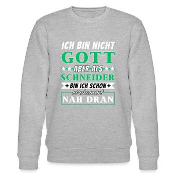Ich bin nicht Gott aber als Schneider nah dran - Stanley/Stella Unisex Bio-Sweatshirt CHANGER  - Grau meliert - Vorne - Nik (191cm) & Marisol (170cm)