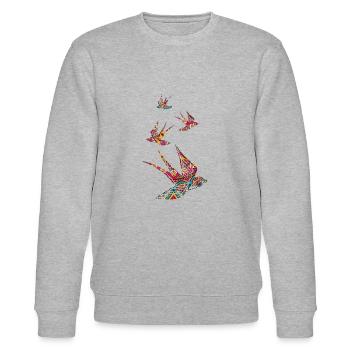 Hirondelle, oiseau, animal, cadeau, idée cadeau - Sweat bio CHANGER Stanley/Stella Unisexe - gris chiné - Devant - Nik (191cm) & Marisol (170cm)
