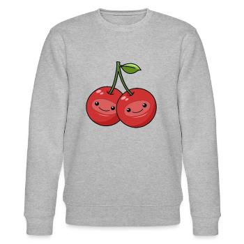 Comic Kirschen - Stanley/Stella Unisex Bio-Sweatshirt CHANGER  - Grau meliert - Vorne - Nik (191cm) & Marisol (170cm)