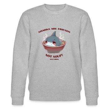 Sharks are Friends, Not Soup! - Stanley/Stella CHANGER Unisex Organic Sweatshirt - heather grey - Front - Nik (191cm) & Marisol (170cm)