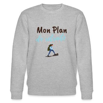 Randonnée mon plan de retraite humour montagne - Sweat bio CHANGER Stanley/Stella Unisexe - gris chiné - Devant - Nik (191cm) & Marisol (170cm)