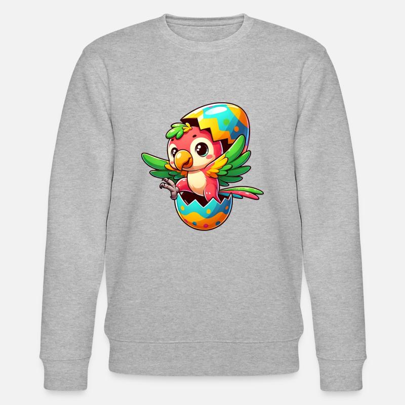 Easter Parrot Hatches from Egg - Stanley/Stella CHANGER Unisex Organic Sweatshirt - heather grey
