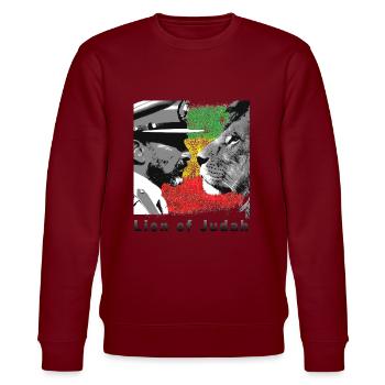 Lion of Judah Reggae Rasta - Stanley/Stella Unisex Bio-Sweatshirt CHANGER  - Burgunderrot - Vorne - Nik (191cm) & Marisol (170cm)