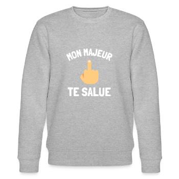 Mon majeur te salue humour doigt d'honneur - Sweat bio CHANGER Stanley/Stella Unisexe - gris chiné - Devant - Nik (191cm) & Marisol (170cm)