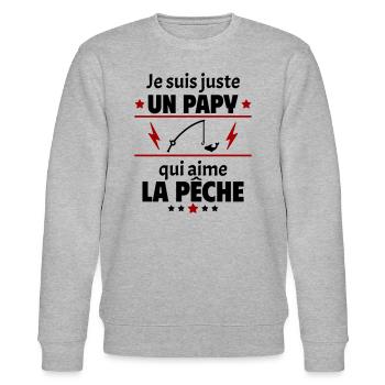 Juste un papy qui aime la pêche, cadeau noël - Sweat bio CHANGER Stanley/Stella Unisexe - gris chiné - Devant - Nik (191cm) & Marisol (170cm)