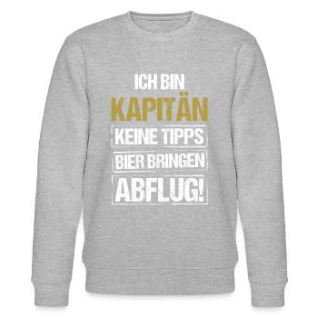I'm captain - bring beer and take off - Stanley/Stella CHANGER Unisex Organic Sweatshirt - heather grey - Front - Nik (191cm) & Marisol (170cm)