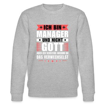 Ich bin Manager und nicht Gott - Stanley/Stella Unisex Bio-Sweatshirt CHANGER  - Grau meliert - Vorne - Nik (191cm) & Marisol (170cm)