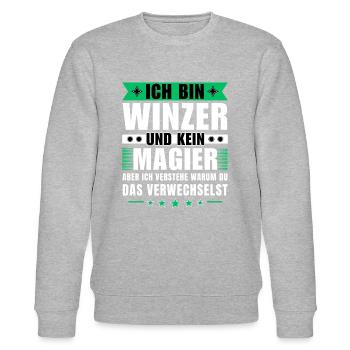 Ich bin Winzer und kein Magier - Stanley/Stella Unisex Bio-Sweatshirt CHANGER  - Grau meliert - Vorne - Nik (191cm) & Marisol (170cm)