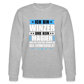 Ich bin Winzer und kein Magier - Stanley/Stella Unisex Bio-Sweatshirt CHANGER  - Grau meliert - Vorne - Nik (191cm) & Marisol (170cm)