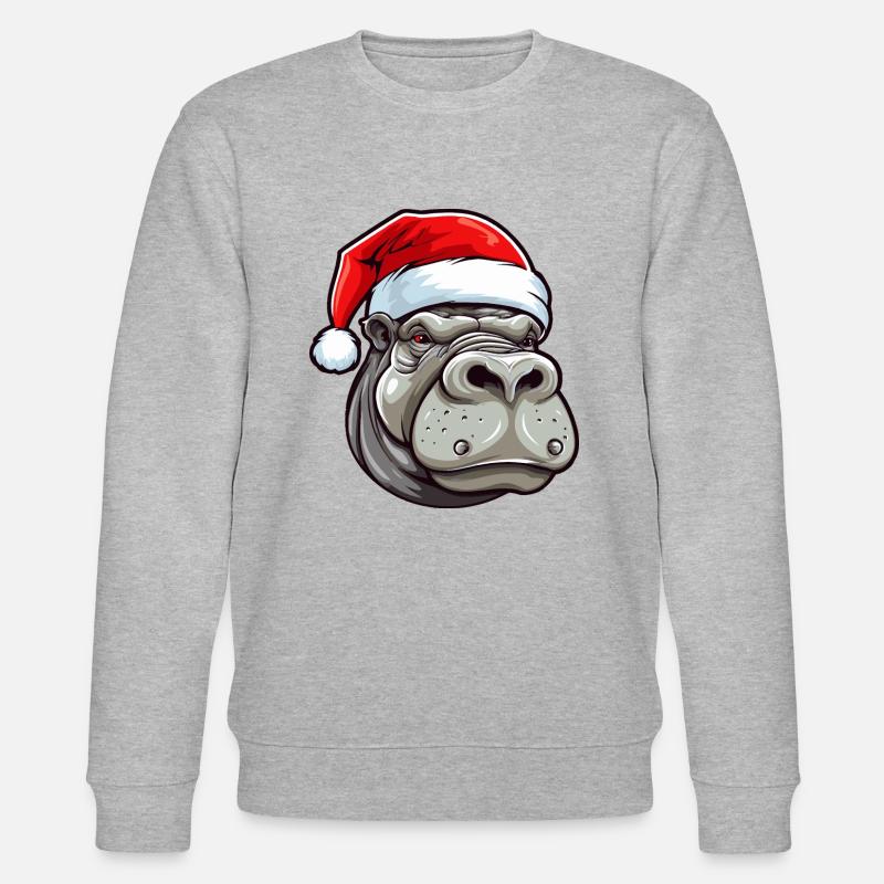 Tête d’animal de Noël hippopotame - Sweat bio CHANGER Stanley/Stella Unisexe - gris chiné