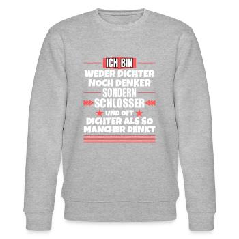 Weder Dichter noch Denker, sondern Schlosser - Stanley/Stella Unisex Bio-Sweatshirt CHANGER  - Grau meliert - Vorne - Nik (191cm) & Marisol (170cm)