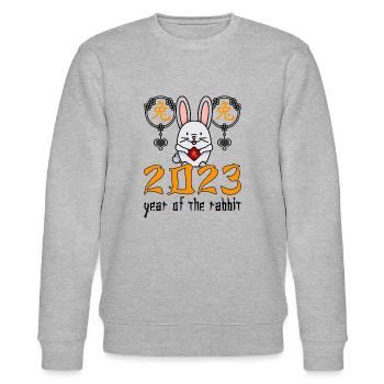 Personnage de lapin chinois Nouvel An 2023 - Sweat bio CHANGER Stanley/Stella Unisexe - gris chiné - Devant - Nik (191cm) & Marisol (170cm)