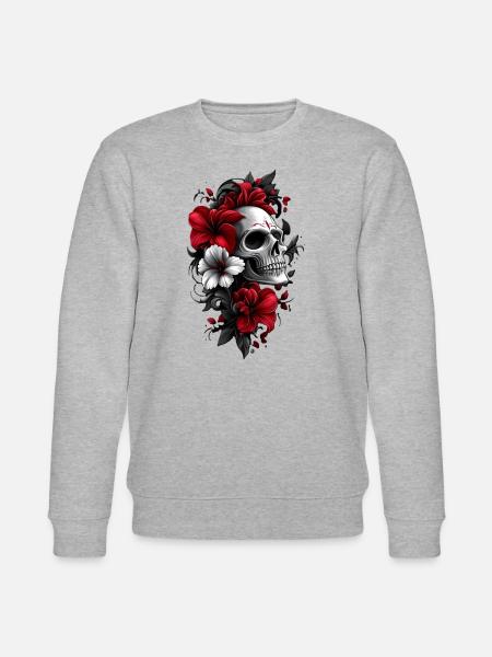 Skull with flowers - Stanley/Stella CHANGER Unisex Organic Sweatshirt - heather grey