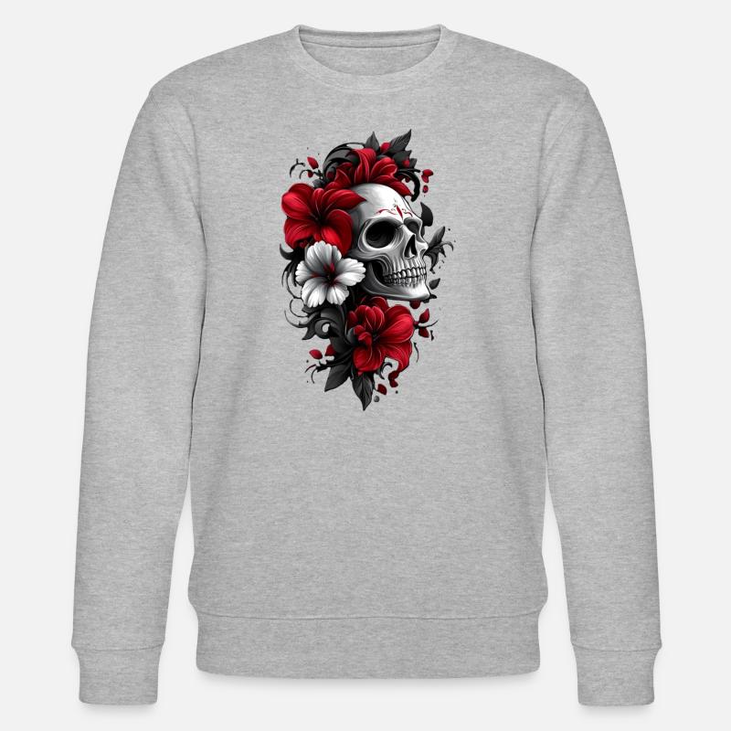 Crâne avec des fleurs - Sweat bio CHANGER Stanley/Stella Unisexe - gris chiné