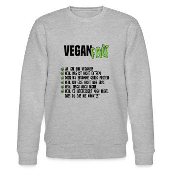 Vegan FAQ - Lustiger Veganer Spruch - Stanley/Stella Unisex Bio-Sweatshirt CHANGER  - Grau meliert - Vorne - Nik (191cm) & Marisol (170cm)