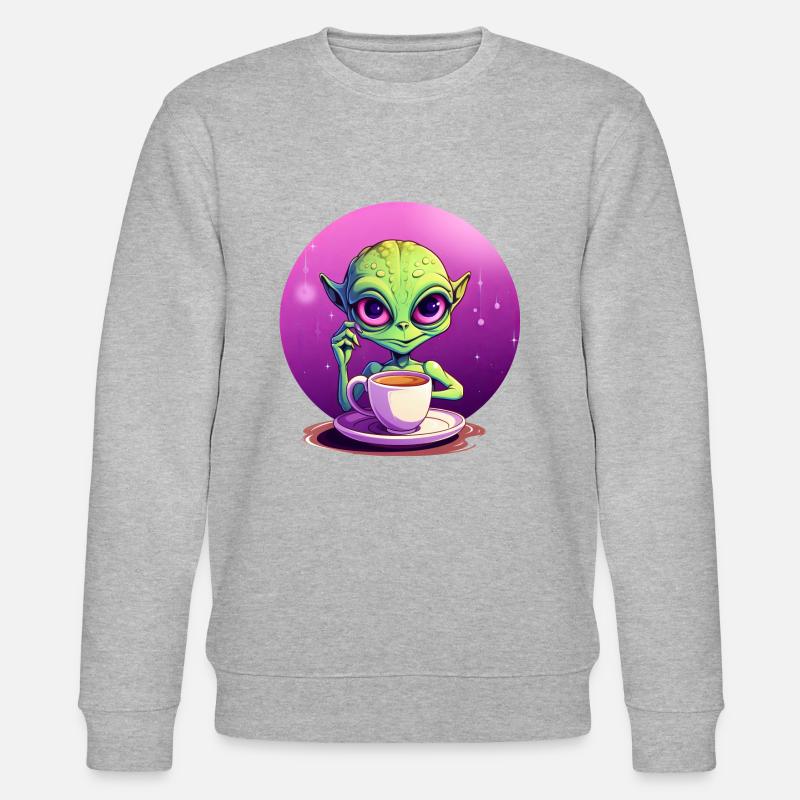 Mitternachts-Kaffee: Der grüne Alien-Trinker - Stanley/Stella Unisex Bio-Sweatshirt CHANGER  - Grau meliert