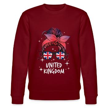 United Kingdom - Stanley/Stella CHANGER Unisex Organic Sweatshirt - burgundy - Front - Nik (191cm) & Marisol (170cm)