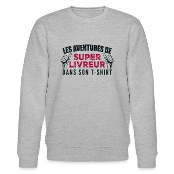 Les Aventures de Super Livreur Dans Son T-shirt - Sweat bio CHANGER Stanley/Stella Unisexe - gris chiné - Devant - Nik (191cm) & Marisol (170cm)