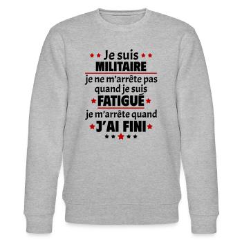 Je suis militaire, fête des pères, idée cadeau - Sweat bio CHANGER Stanley/Stella Unisexe - gris chiné - Devant - Nik (191cm) & Marisol (170cm)