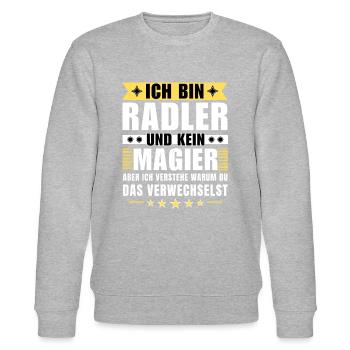 Ich bin Radler und kein Magier - Stanley/Stella Unisex Bio-Sweatshirt CHANGER  - Grau meliert - Vorne - Nik (191cm) & Marisol (170cm)