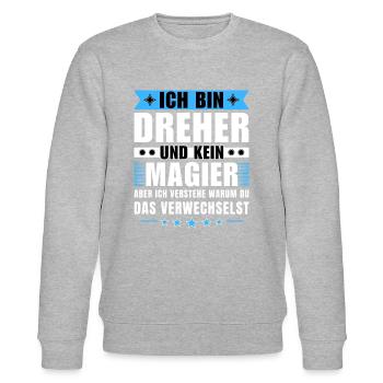 Ich bin Dreher und kein Magier - Stanley/Stella Unisex Bio-Sweatshirt CHANGER  - Grau meliert - Vorne - Nik (191cm) & Marisol (170cm)