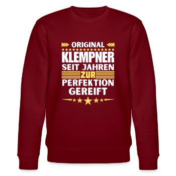 Plumber matured to perfection - Stanley/Stella CHANGER Unisex Organic Sweatshirt - burgundy - Front - Nik (191cm) & Marisol (170cm)