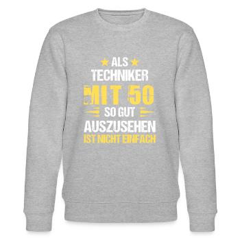 At 50, good-looking technician - Stanley/Stella CHANGER Unisex Organic Sweatshirt - heather grey - Front - Nik (191cm) & Marisol (170cm)