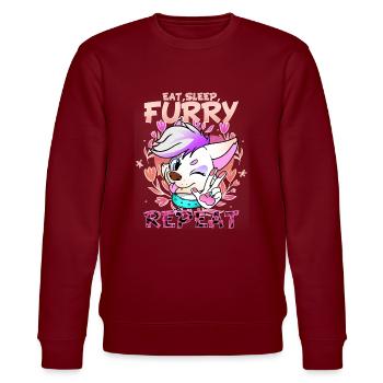 Eat Sleep Furry Repeat I Furries Fandom Cosplay - Stanley/Stella Unisex Bio-Sweatshirt CHANGER  - Burgunderrot - Vorne - Nik (191cm) & Marisol (170cm)