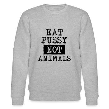 "Eat Pussy Not Animals" Typewriter Design - Stanley/Stella Unisex Bio-Sweatshirt CHANGER  - Grau meliert - Vorne - Nik (191cm) & Marisol (170cm)