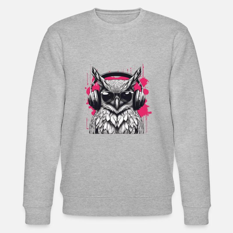 Eule mit Kopfhörer - Stanley/Stella Unisex Bio-Sweatshirt CHANGER  - Grau meliert