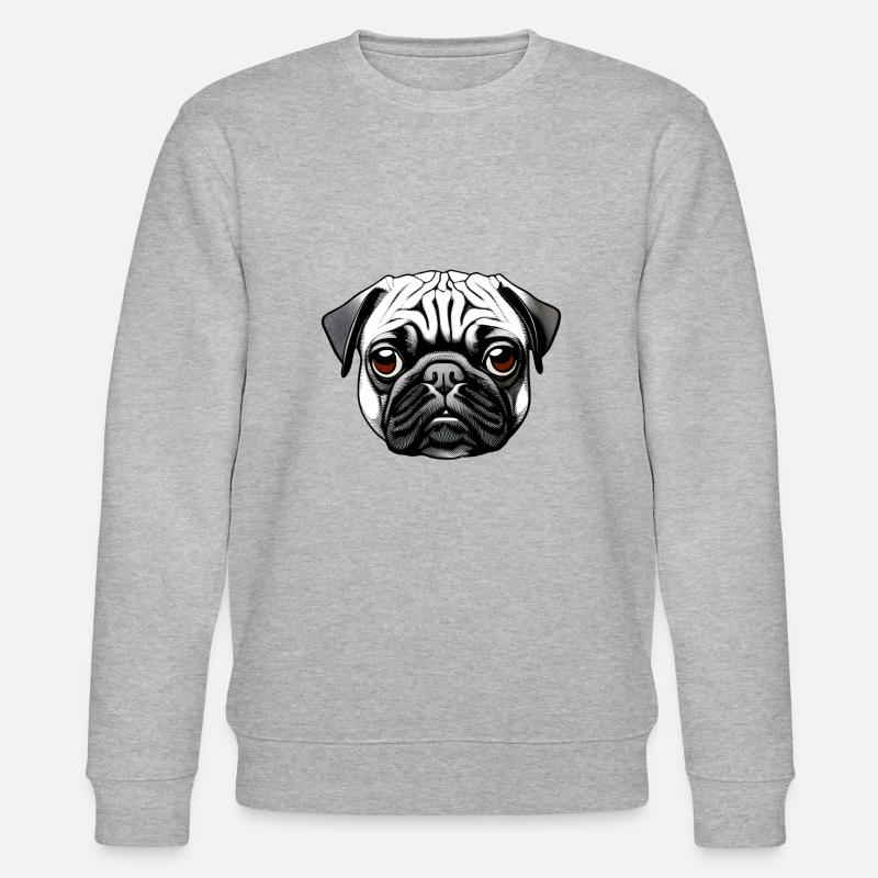 Pug Design Graphic Print Motif - Stanley/Stella CHANGER Unisex Organic Sweatshirt - heather grey