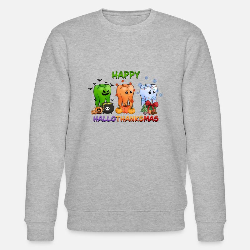 Happy Hallothanksmas Funny Teeth Design - Stanley/Stella Unisex Bio-Sweatshirt CHANGER  - Grau meliert