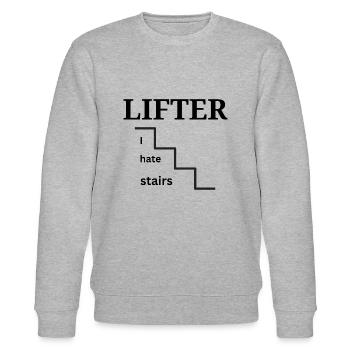 LIFTER - I hate steps - Stanley/Stella CHANGER Unisex Organic Sweatshirt - heather grey - Front - Nik (191cm) & Marisol (170cm)