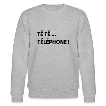 "Design Té Té... Téléphone tendance" - Sweat bio CHANGER Stanley/Stella Unisexe - gris chiné - Devant - Nik (191cm) & Marisol (170cm)