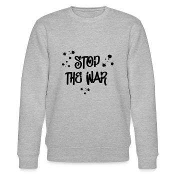 Stop the war statement demo - Stanley/Stella CHANGER Unisex Organic Sweatshirt - heather grey - Front - Nik (191cm) & Marisol (170cm)
