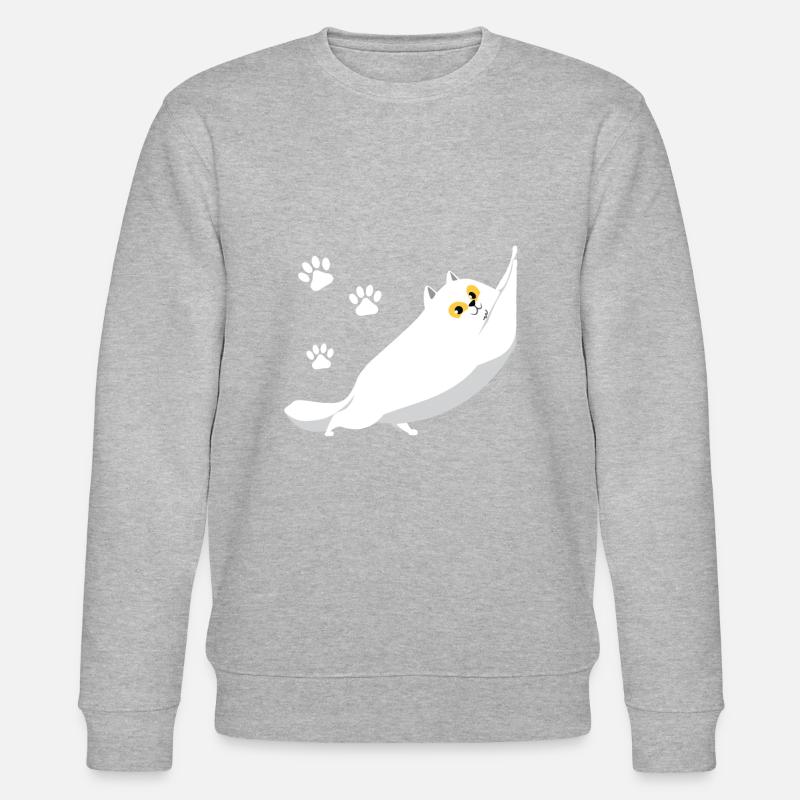 Chubby white cat stretching - Stanley/Stella CHANGER Unisex Organic Sweatshirt - heather grey