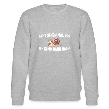 Geht schon mal vor, ich komm dann nach - Stanley/Stella Unisex Bio-Sweatshirt CHANGER  - Grau meliert - Vorne - Nik (191cm) & Marisol (170cm)