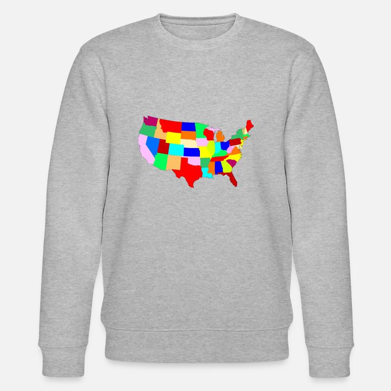 USA Patchwork Map - Stanley/Stella CHANGER Unisex Organic Sweatshirt - heather grey