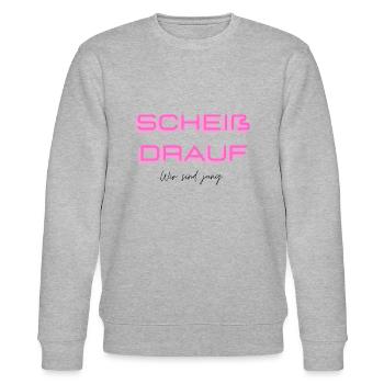 Scheiß drauf - Wir sind jung (rosa) - Stanley/Stella Unisex Bio-Sweatshirt CHANGER  - Grau meliert - Vorne - Nik (191cm) & Marisol (170cm)