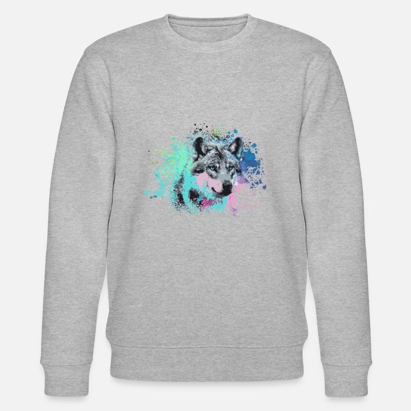 wolf,hund, husky,Hund,bunt,illustration - Stanley/Stella Unisex Bio-Sweatshirt CHANGER - Grau meliert