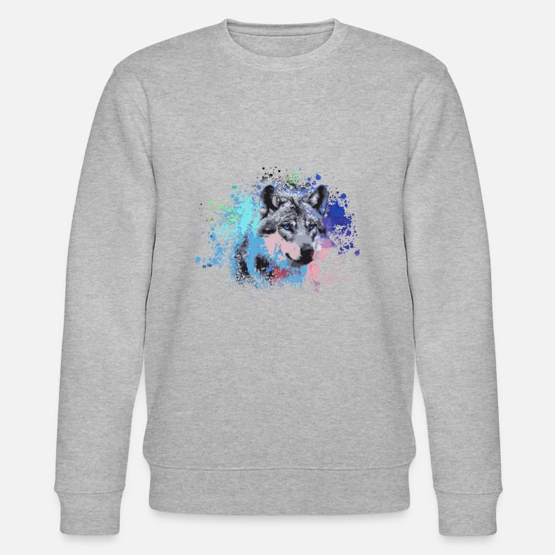 wolf,hund, husky,Hund,bunt,illustration - Stanley/Stella Unisex Bio-Sweatshirt CHANGER  - Grau meliert