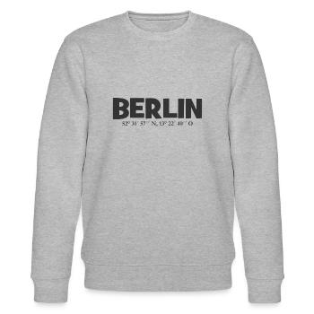 Berlin coordinates - Latitude - Longitude - Stanley/Stella CHANGER Unisex Organic Sweatshirt - heather grey - Front - Nik (191cm) & Marisol (170cm)