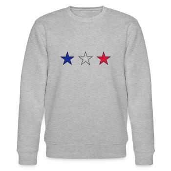 France trois étoiles en bleu-blanc-rouge - Sweat bio CHANGER Stanley/Stella Unisexe - gris chiné - Devant - Nik (191cm) & Marisol (170cm)