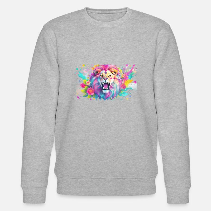 bunter Löwe - Stanley/Stella Unisex Bio-Sweatshirt CHANGER  - Grau meliert