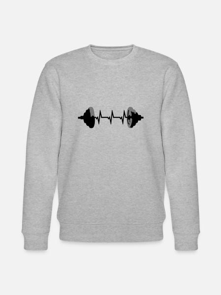 Weights, Barbell & ECG Heartbeat - Stanley/Stella CHANGER Unisex Organic Sweatshirt - heather grey